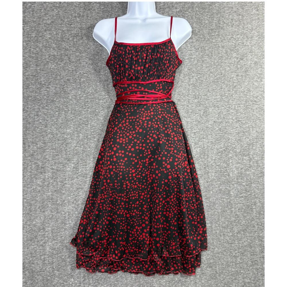 Y2K Babydoll Dress Size Small My Michelle Red Black Dots Tie Waist